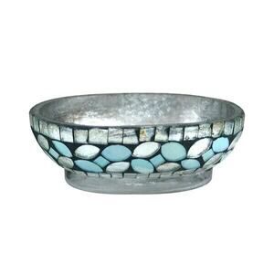 Nu Steel Silver & Sea Foam Glass Mosaic Soap or Trinket Dish retail 45.29- NEW